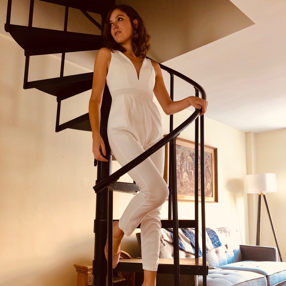 SOLD Plunge Skinny Leg Jumpsuit